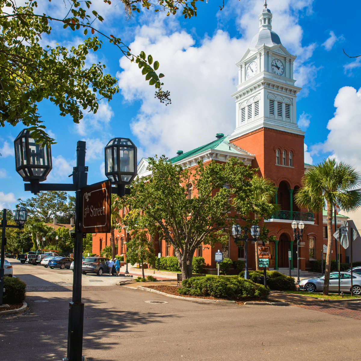 Historic downtown Amelia Island building beneath a blue sky